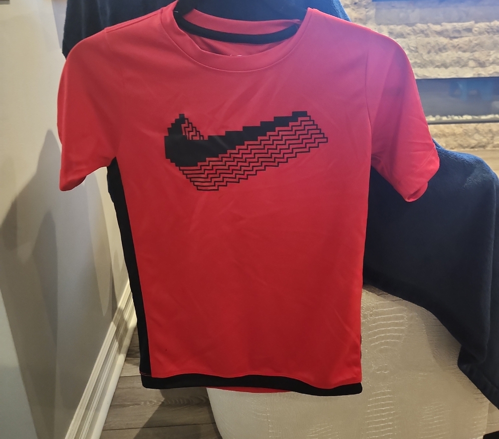 Nike Kids Red Short Sleeve Tee with Black Pixel Logo